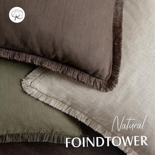 Boho Linen Fringe Lumbar Throw Pillow Covers 12×24 Reddish Brown (2 Count)