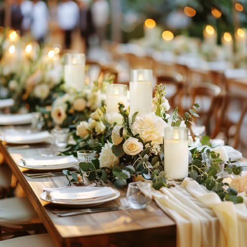 White Ribbed Glass Flameless LED Pillar Candles with Remote Timer