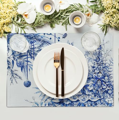 Blue and White Christmas Tree Placemats Set of 4