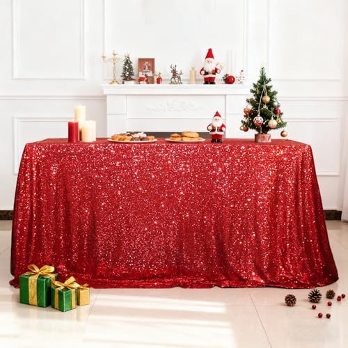 Sequin Tablecloth 90x132 Inch Red for Christmas Wedding Party