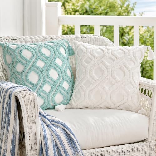 Boho Pillow Covers 18X18 Inch Boho Tufted Throw Pillow Covers Decorative Tassels Cushion Cover Farmhouse Pillow Case for Couch Sofa Bed Living Room Bedroom