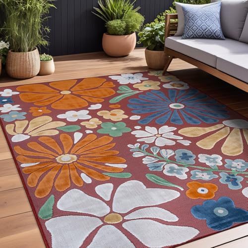 Outdoor Rug 5x7 Modern Floral Tropical Area Rugs for Outdoor and Indoor Patio Easy to Clean Non Shedding Living Room Porch Garden Washable Outside Carpet (35 Sq Ft)