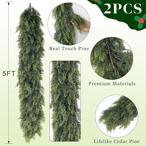 Lifelike Touch Artificial Christmas Cedar Garland for Mantle (2 Count)