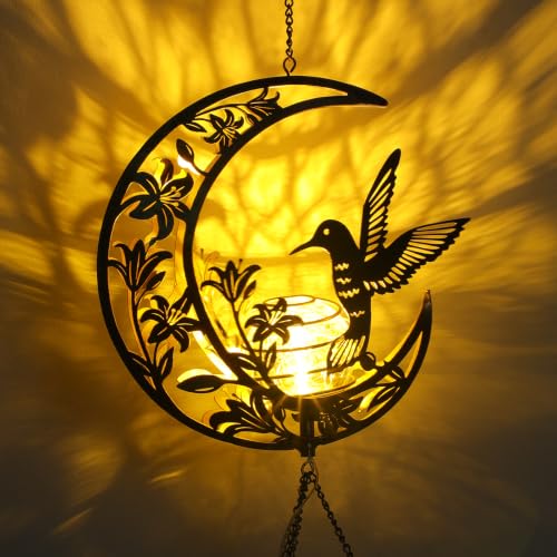 Solar Wind Chimes for Outside Hummingbird Gifts for Women Mom Grandma Sister Crackle Glass Ball Wind Chimes Solar Lights Outdoor Decor for Garden Backyard Patio Yard Porch