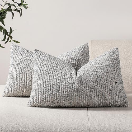 Striped Throw Pillow Covers 12x20 Set of 2 Blue Textured Boucle Chic Morden Boho Accent Farmhouse Rectangular Lumbar Decorative Couch Pillow Covers for Home Decor Bed Sofa Living Room (2 Count)