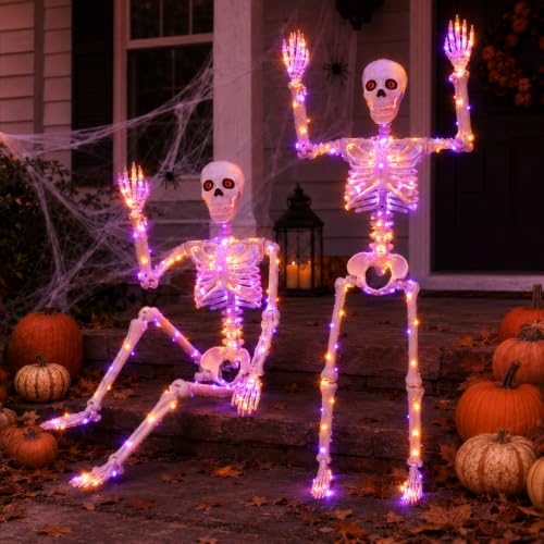2Pack36 Halloween Skeleton Decoration with Orange&Purple Light (Orange&Purple Light)