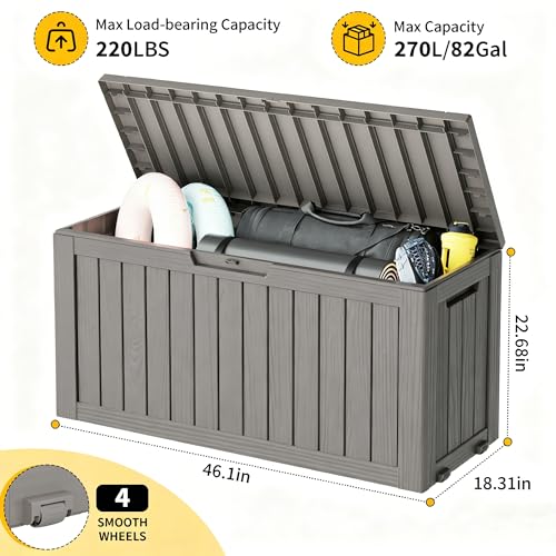Deck Box 82 Gallon Resin Indoor and Outdoor Storage Box Waterproof for Garden Tools