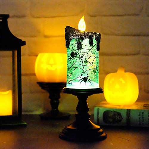 Spider Halloween Snow Globe Flameless Candle Battery Operated