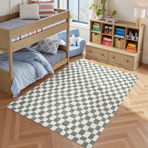5x7 Area Rug Washable Modern Checkered Rug for Kids Room (35 Sq Ft)