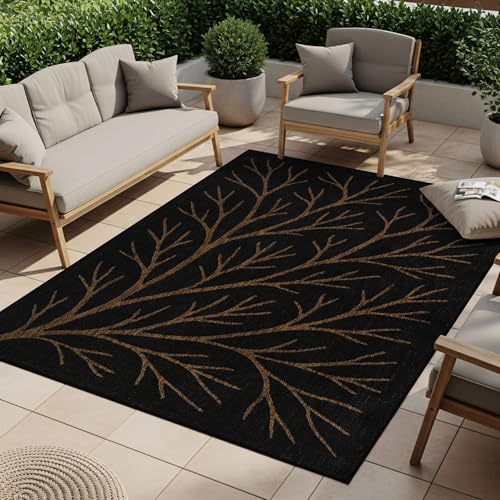 Washable Indoor Outdoor Rug 9x12 Modern Area Rugs Branch Pattern Non Shedding Waterproof Easy Clean Patio Deck Porch Living Room Bedroom Garden RV (108 Sq Ft)