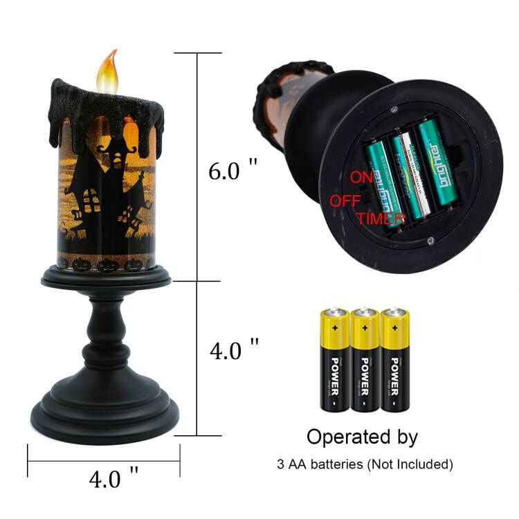 Bats Halloween Snow Globe Flameless Candle Battery Operated