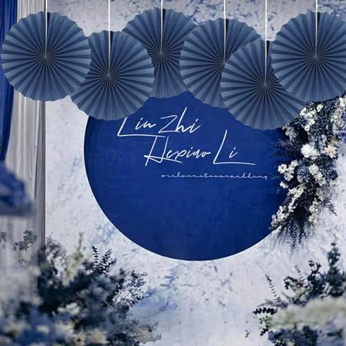 Blue Party Decorations Navy Blue Hanging Paper Round Fan Bulk 16inch (30 Count)