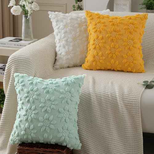 Spring Summer Pillow Covers 18x18 inch Set of 2 Green Sunflower (2 Count)