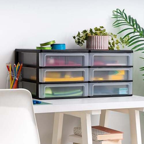 2-Pack, 3-Drawer Medium Plastic Stacking Desktop Organizer, Black (2 Count)