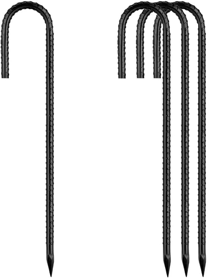 Rebar-Stakes-12-Inch, Ground Stakes Heavy Duty J-Hook Black Coated Anti-Rust Heavy Duty Ground Anchors for Garden Dog Fence Chicken Coop Christmas Decorations Deer Fence 4pcs