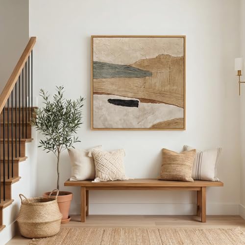 Framed Neutral Organic Abstract Canvas Wall Art for Dining Room