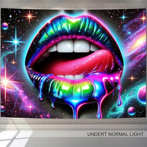 Blacklight Tapestry Rainbow Lips UV Backdrop 78 x 59 Inch