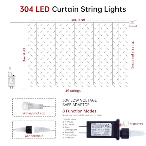 304 LED Curtain Lights Outdoor (9.8 Foot)