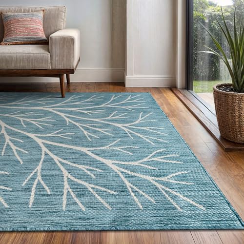 Washable Indoor Outdoor Rug 9x12 Modern Area Rugs Branch Pattern Non Shedding Waterproof Easy Clean Patio Deck Porch Living Room Bedroom Garden RV (108 Sq Ft)