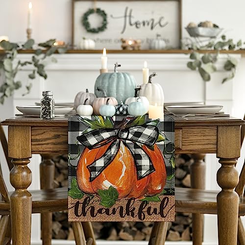 Pumpkin Thankful Fall Table Runner 13x90 Inch
