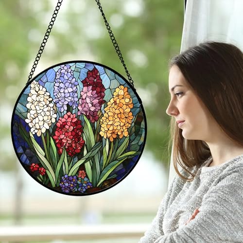 Hyacinth Stained Glass Window Hanging Suncatcher Gift for Women 15"