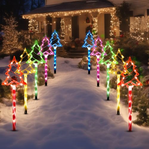 Solar Christmas Tree Pathway Lights Outdoor Decorations (10 Count)
