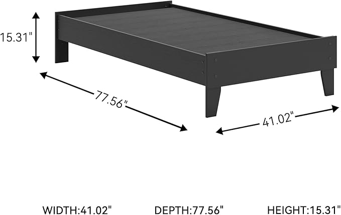 Signature Design by Ashley Socalle Casual Twin Platform Bed with Metal Slats, No Box Spring Needed, Black