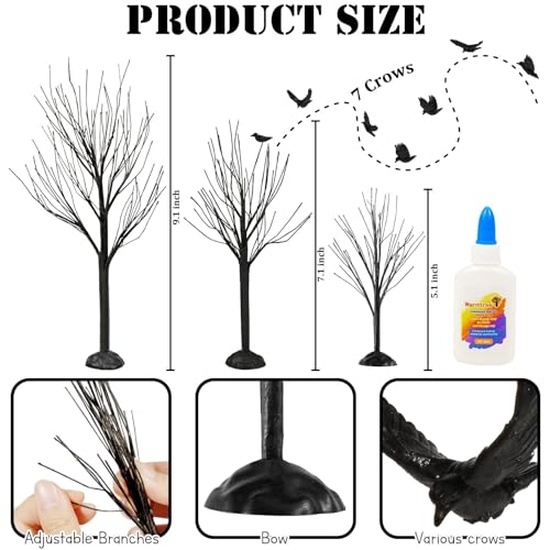 6 Pcs Halloween Village Trees with Crows (6 Count)