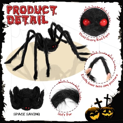 12 Pcs Halloween Decorations Outdoor Large Spiders and Web