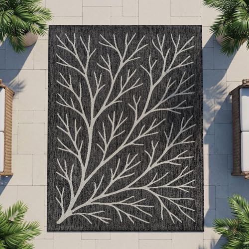 Washable Indoor Outdoor Rug 9x12 Modern Area Rugs Branch Pattern Non Shedding Waterproof Easy Clean Patio Deck Porch Living Room Bedroom Garden RV (108 Sq Ft)