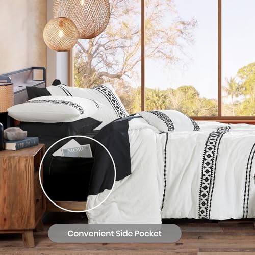 Embroidery Full Size Comforter Set 7 Pieces White Bed in a Bag