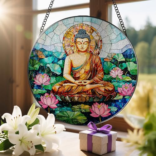 8 Inch Buddha Stained Glass Suncatcher & Ornament