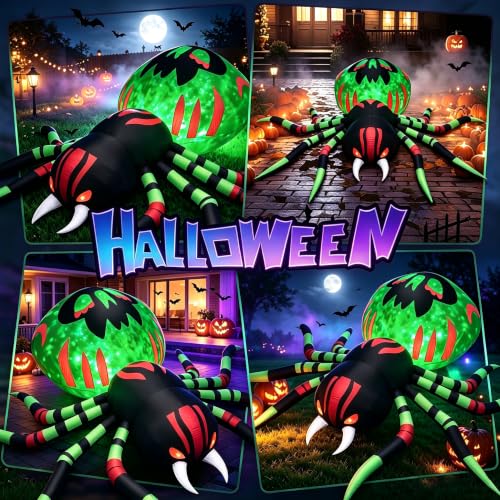 11FT Halloween Inflatables Spider Outdoor Decorations for Yard (Green)