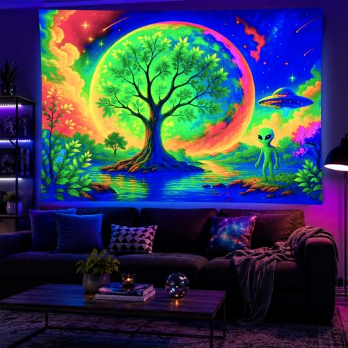 Blacklight Tapestry Alien Tree UV Backdrop 78 x 59 Inch