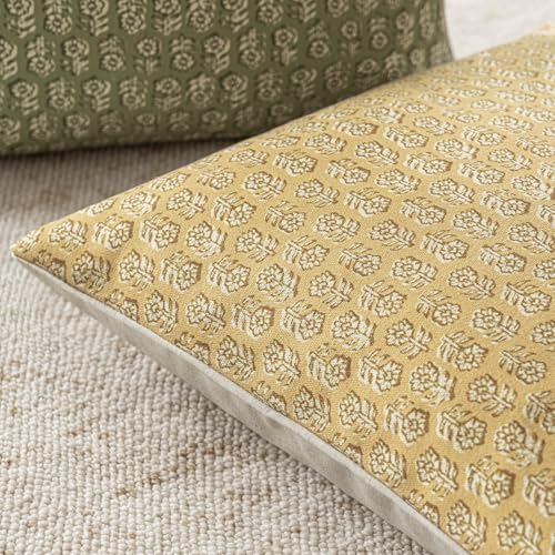 Decorative Floral Print Throw Pillow Covers 20×20 Light Yellow (2 Count)