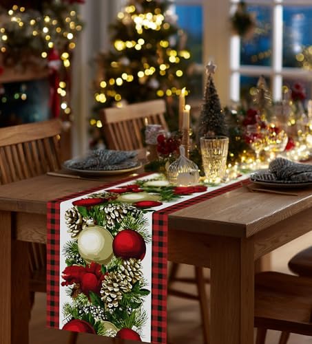 Table Runner for Christmas Decorations with Red and Green Buffalo