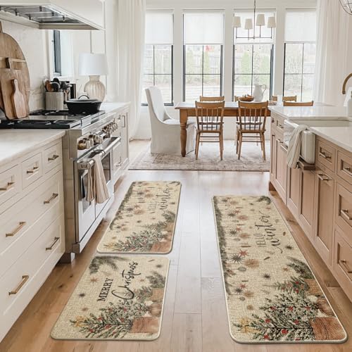 Holly Ornament Merry Christmas Kitchen Mats Set of 2
