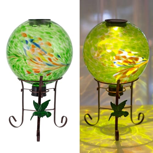 10 Inch Solar Glass Gazing Ball with 9.4" H Metal Stand
