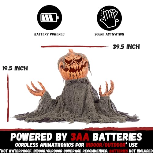Halloween Animatronics Groundbreaker Pumpkin Decorations with Sound Activated
