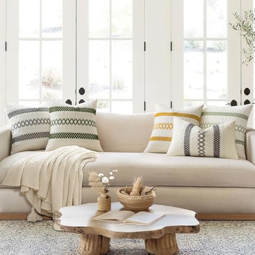 Set of 2 Moss Green Boho Decorative Pillow Covers 20x20 Inch (2 Count)