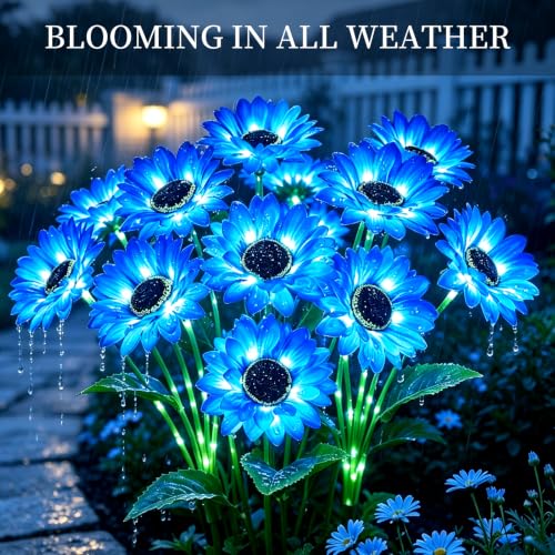 Solar Sunflower Lights 6 Pack with 36 Blue Sunflower Solar Lights Outdoor Waterproof