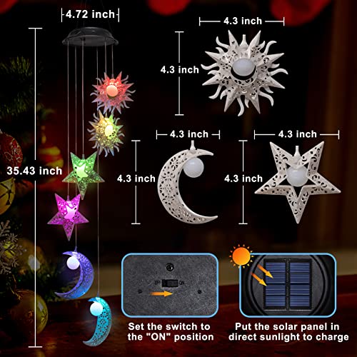 Solar Wind Chimes with Sun Moon Star Color Changing Windchimes