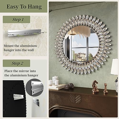 32" Jeweled Luxury Round Decorative Wall Mirror