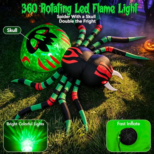 11FT Halloween Inflatables Spider Outdoor Decorations for Yard (Green)