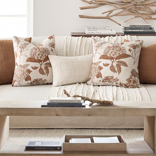 Set of 2 Linen Floral Throw Pillow Covers Vintage Accent Print Decorative Cozy Cushion Covers Farmhouse Boho Home Decor for Sofa Chair Couch Bedroom Living Room (2 Count)