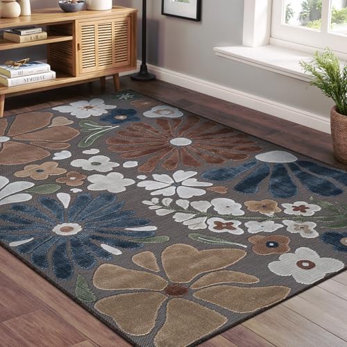 Outdoor Rug 6x9 Modern Floral Tropical Area Rugs for Outdoor and Indoor Patio Easy to Clean Non Shedding Living Room Porch Garden Washable Outside Carpet (58.5 Sq Ft)