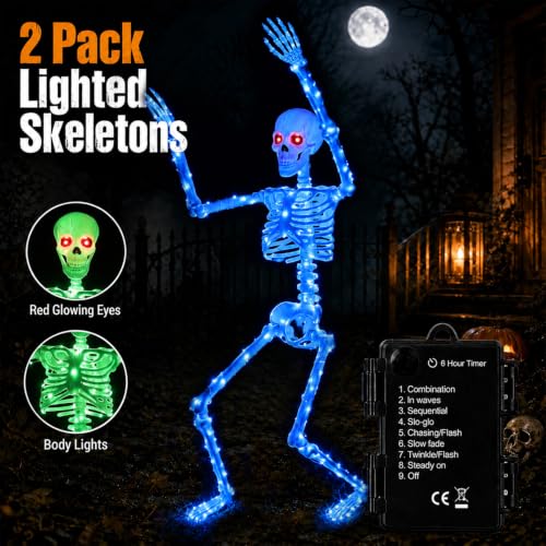 Halloween Decorations Outdoor Skeletons Set (Blue + Green)