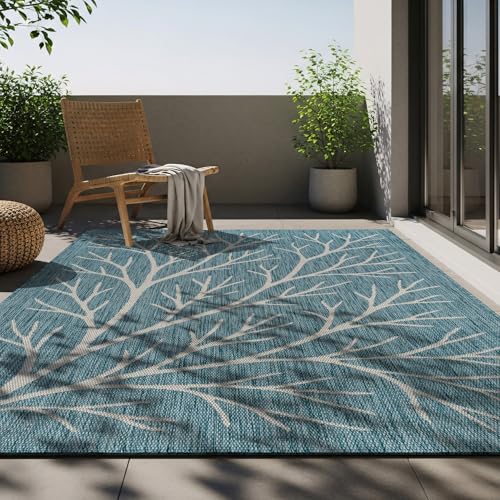 Washable Indoor Outdoor Rug 5x7 Modern Area Rugs Branch Pattern Non Shedding Waterproof Easy Clean Patio Deck Porch Living Room Bedroom Garden RV (35 Sq Ft)