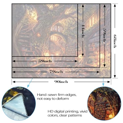 Forest Library Tapestry Tree Bookshelf Tapestries Wall Hanging Vintage Fantasy Fairy Treehouse Book Extra Large Tapestry for Bedroom Living Room Dorm Classroom 90 x 68 inch