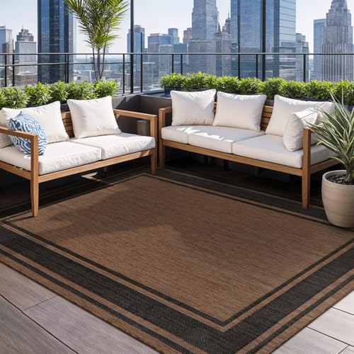 Outdoor Rug 6x9 Modern Bordered Area Rugs for Indoor and Outdoor Patio Deck Porch Garden Waterproof Weather Sun Resistant Washable Outside Carpet (58.5 Sq Ft)